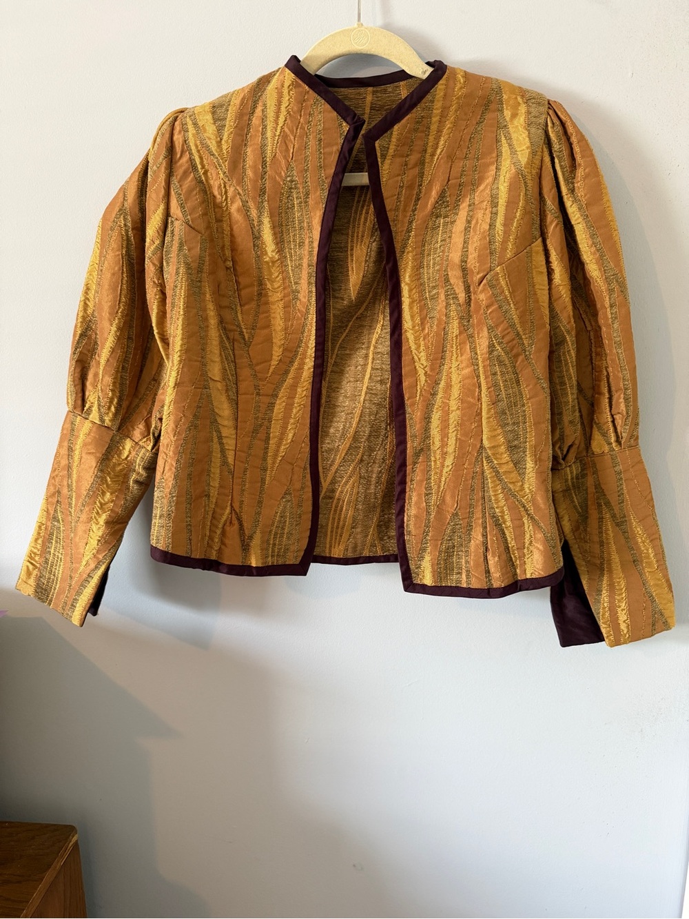 Womens Gold & Tan Textured Renaissance Jacket with Dark Trim